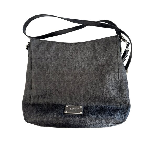 Michael Kors Black Monogram Print Crossbody Bag Adjustable Strap Zipper Closures - Picture 7 of 9